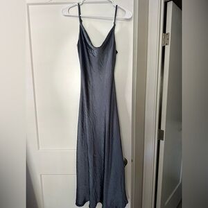 Oak + Fort Cowl Neck Satin Navy Dress XS